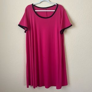 Hot Pink Black Trim Scoop Neck Swing Dress